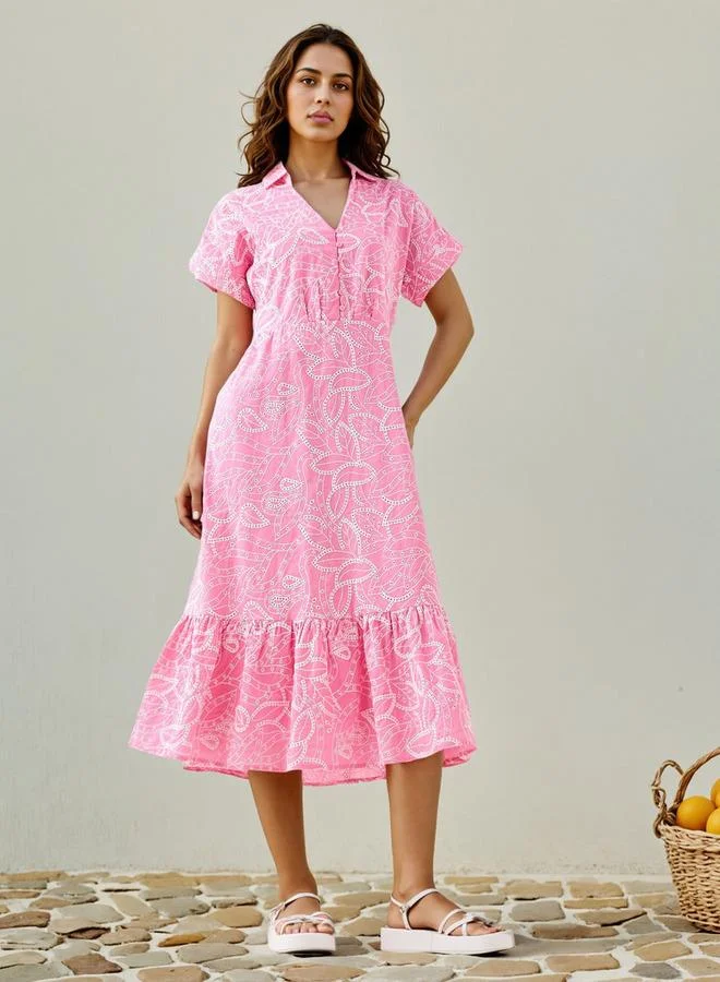 تواكستريمز 2Xtremz All-Over Schiffli Embroidered Dress with Flounce Hem